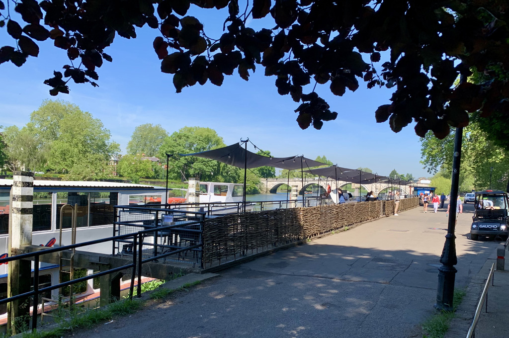 Landing stage at Gaucho looking towards Richmond Bridge