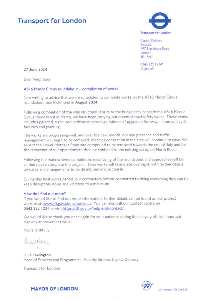 letter dated June 27, 2024 from TfL